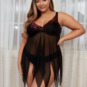 Plus contrast lace asymmetrical hem slips w/ thong